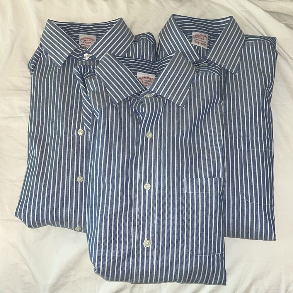 Lot of 3 Striped White Blue Brooks Brothers Madison Supima non iron dress shirt